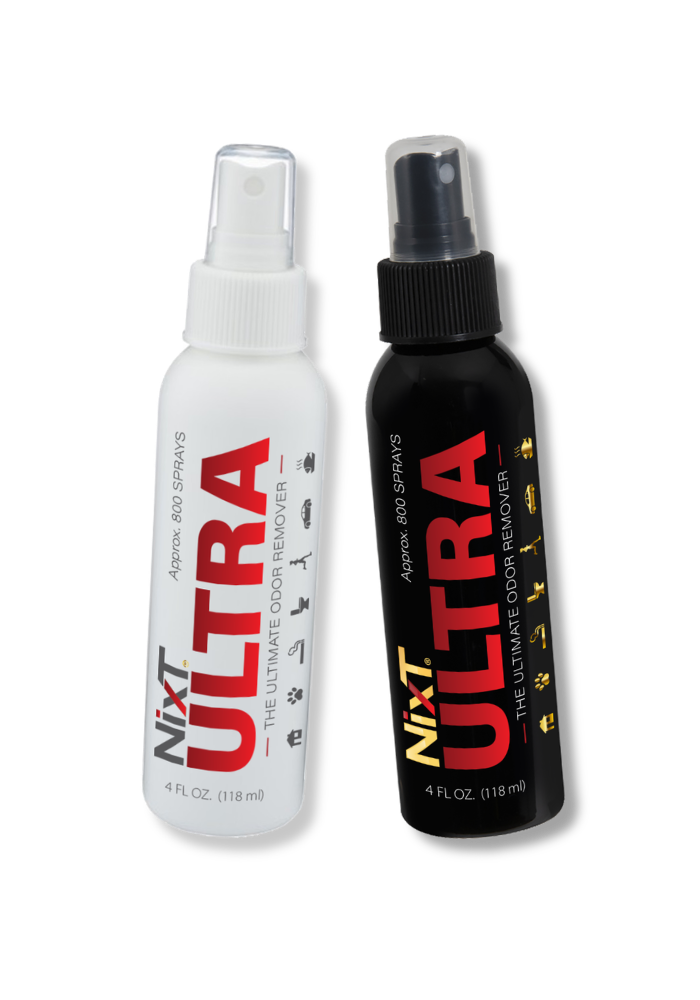 Nixt Ultra odor removal bottles white and black