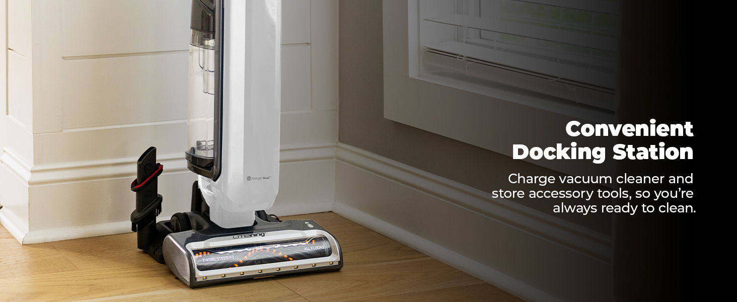 Convenient docking station for charging and storage of cleaning tools.