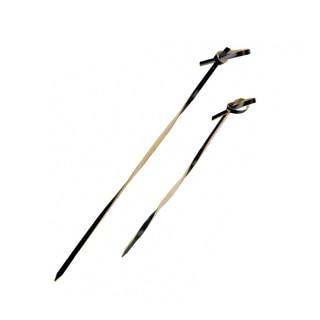 Two skewers with a twisted stem and a knot on the end