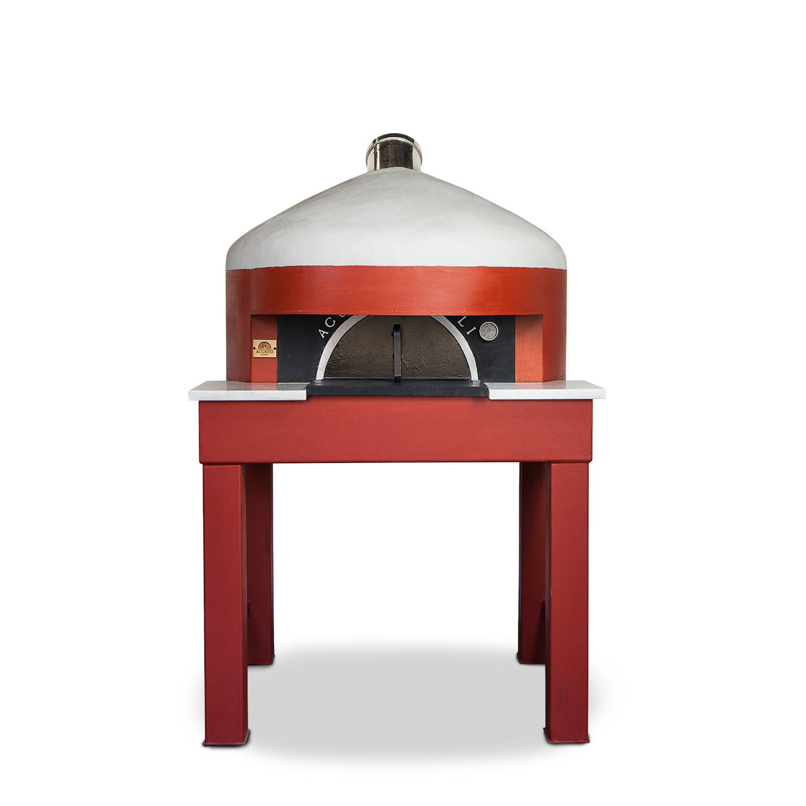 Acunto Neapolitan brick oven, tiled dome with steel arch opening