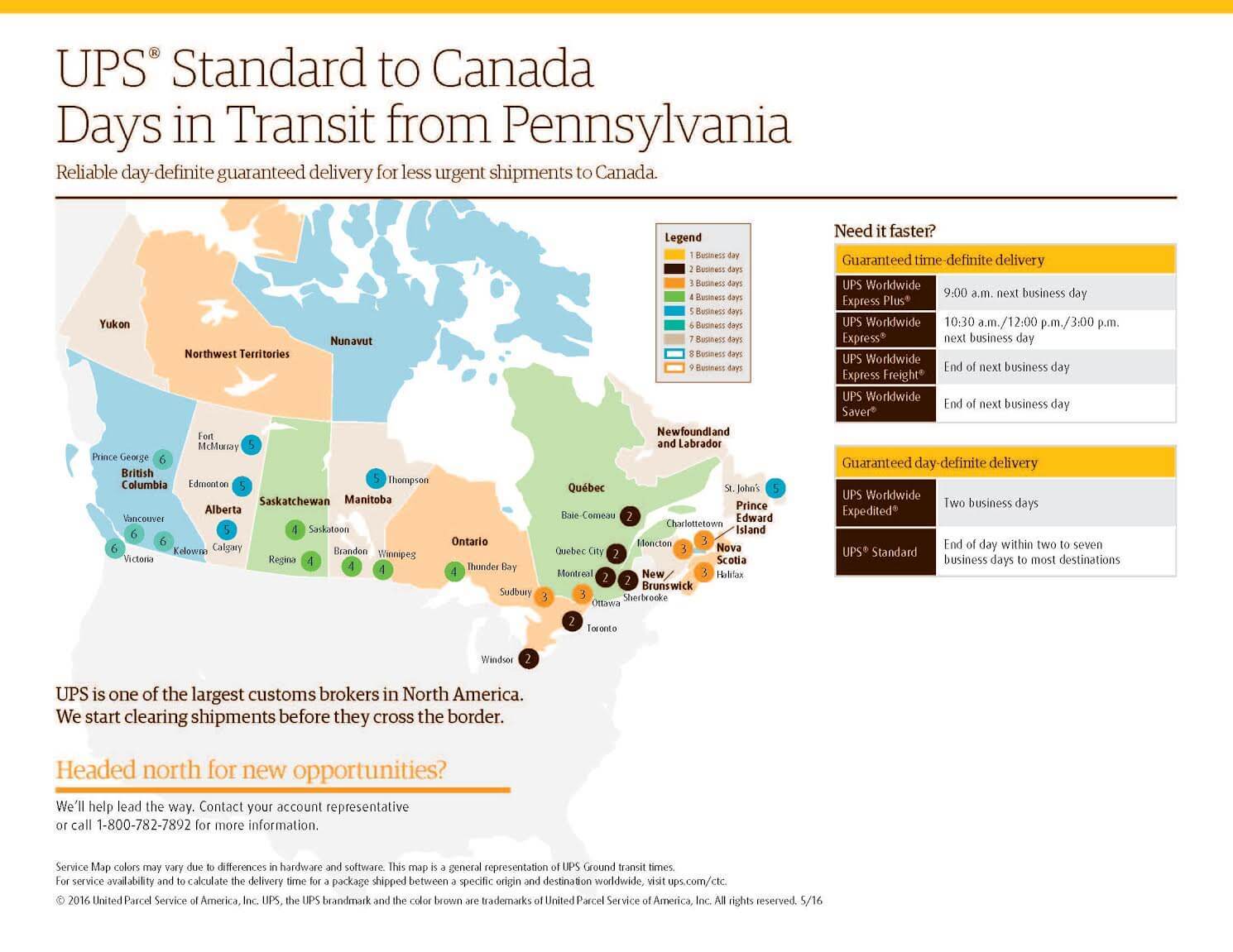 UPS to Canada Shipping Map