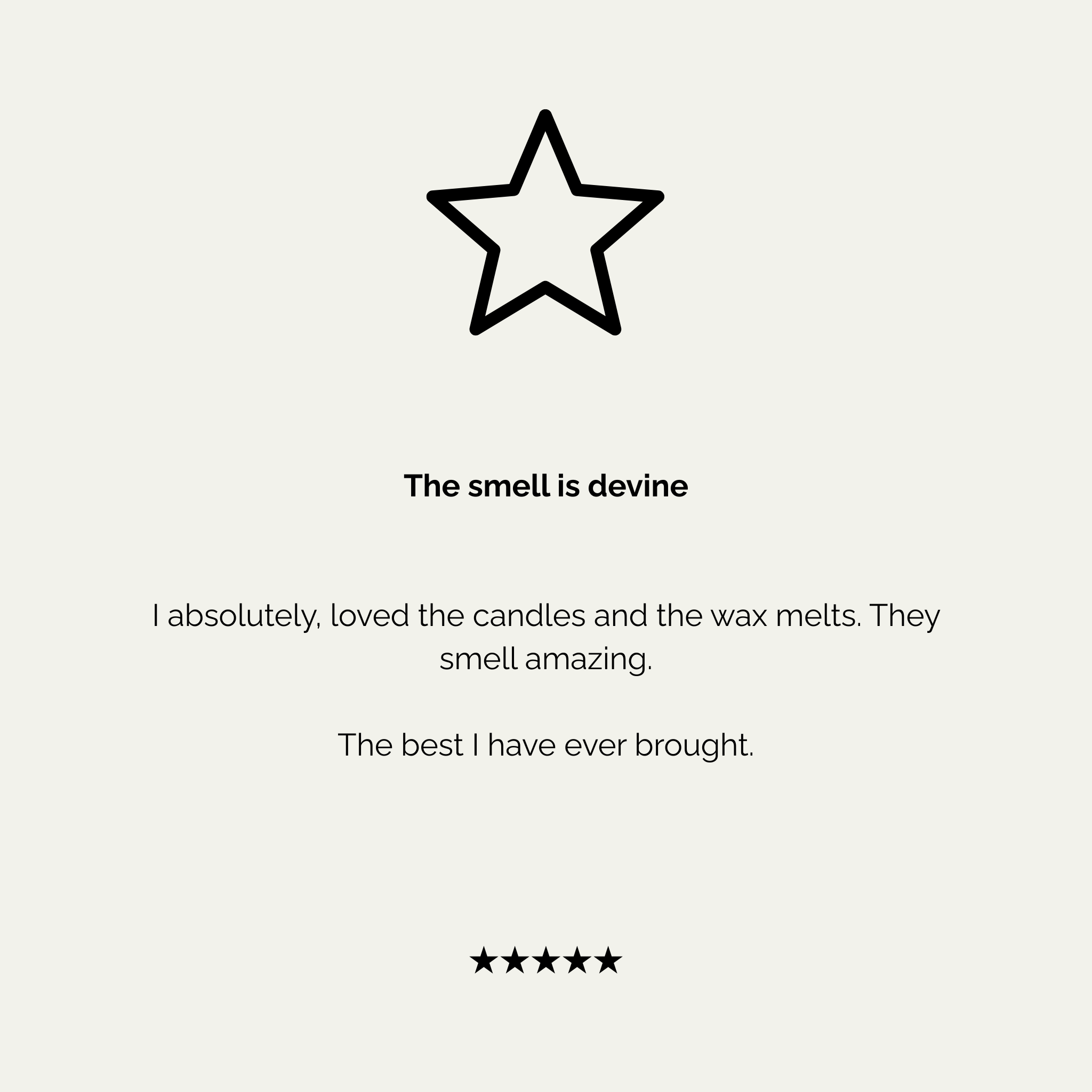 Review of candles and wax melts, five-star rating.