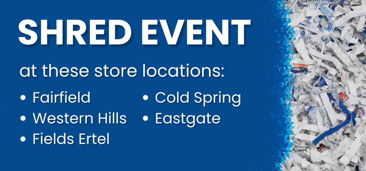Shred event locations: Fairfield, Western Hills, Fields Ertel, Cold Spring, Eastgate.