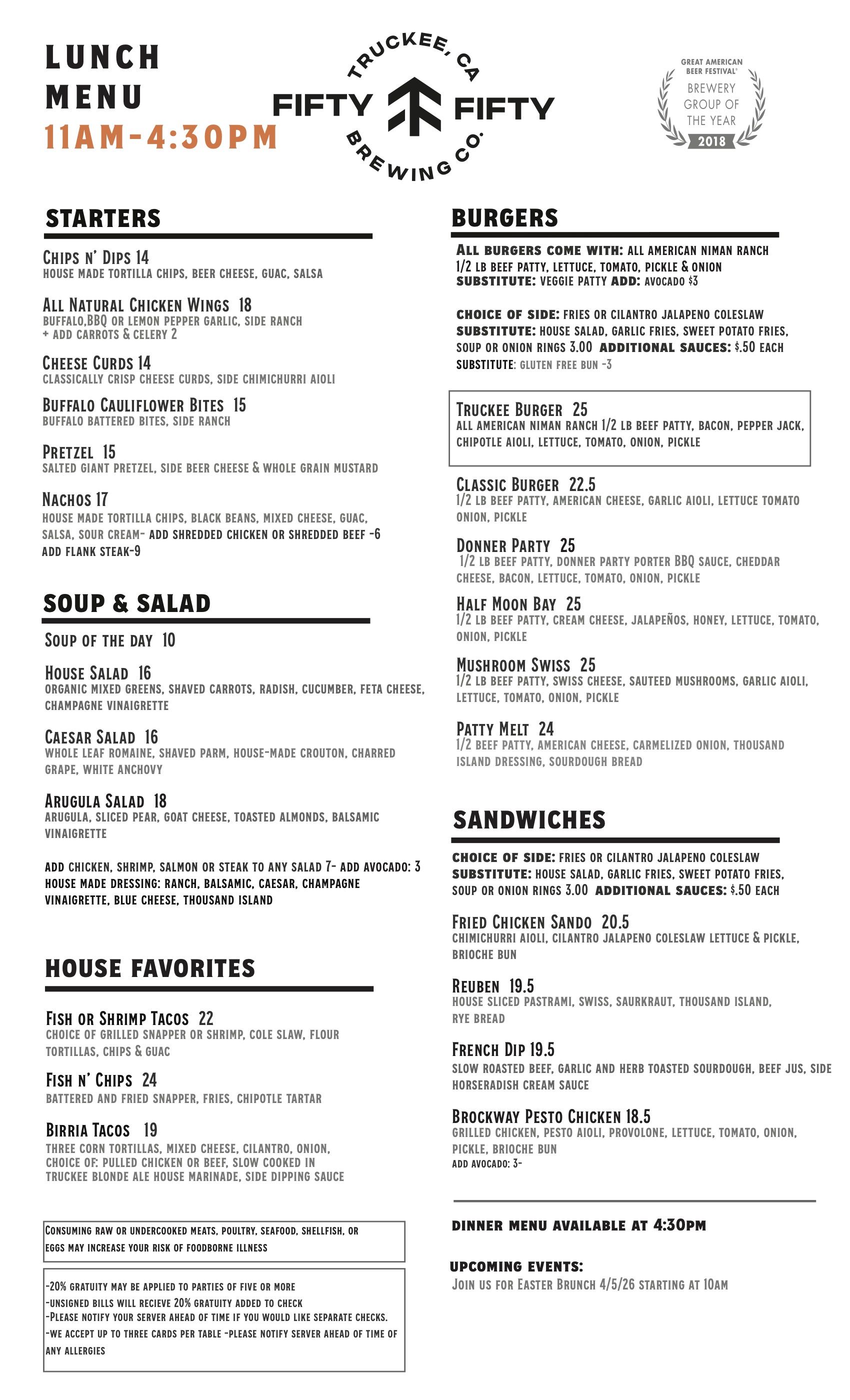 Spring Lunch Menu