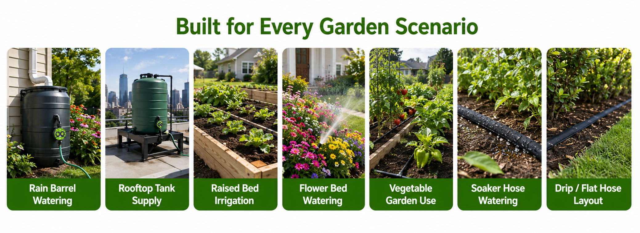 Images showcasing garden products for various gardening scenarios.