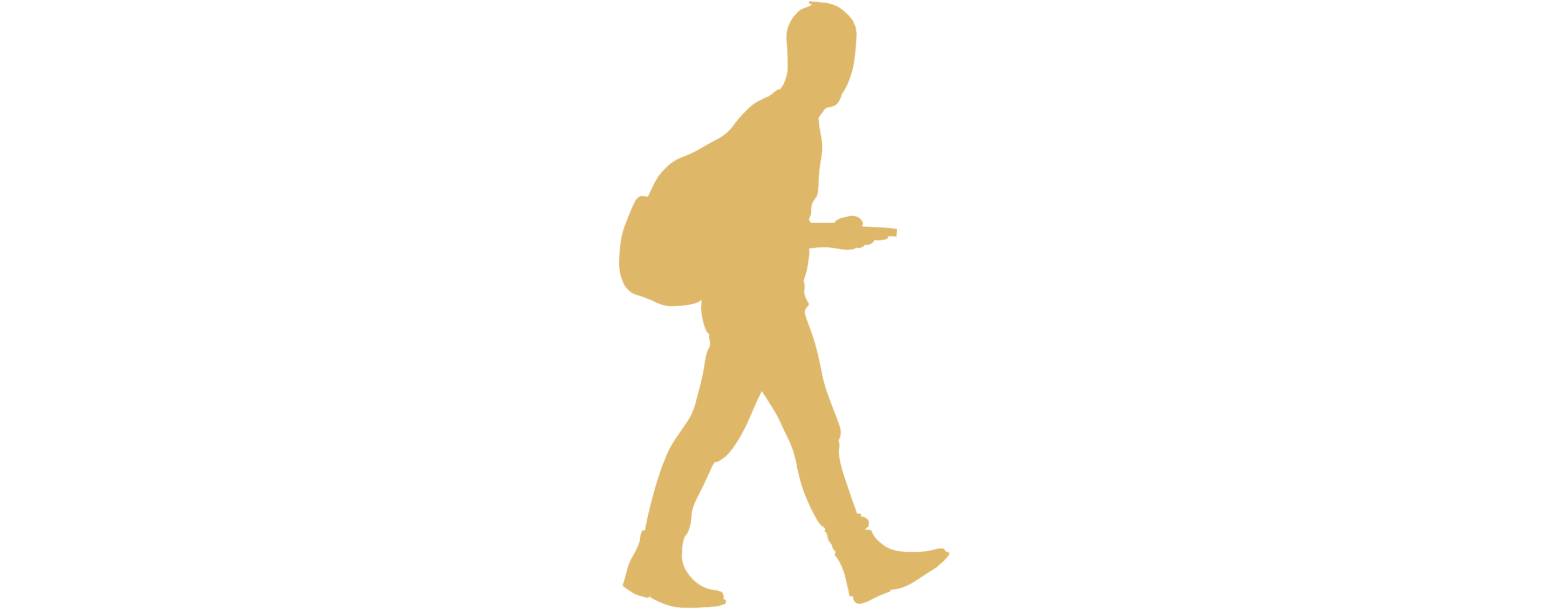 Silhouette of a person walking with a backpack.