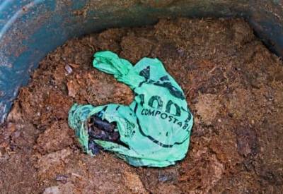 plastic bag in compost