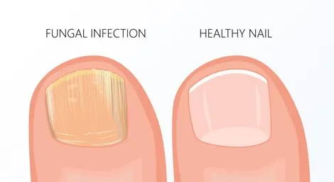 This is a picture of a healthy nail and a nail with fungal infection.