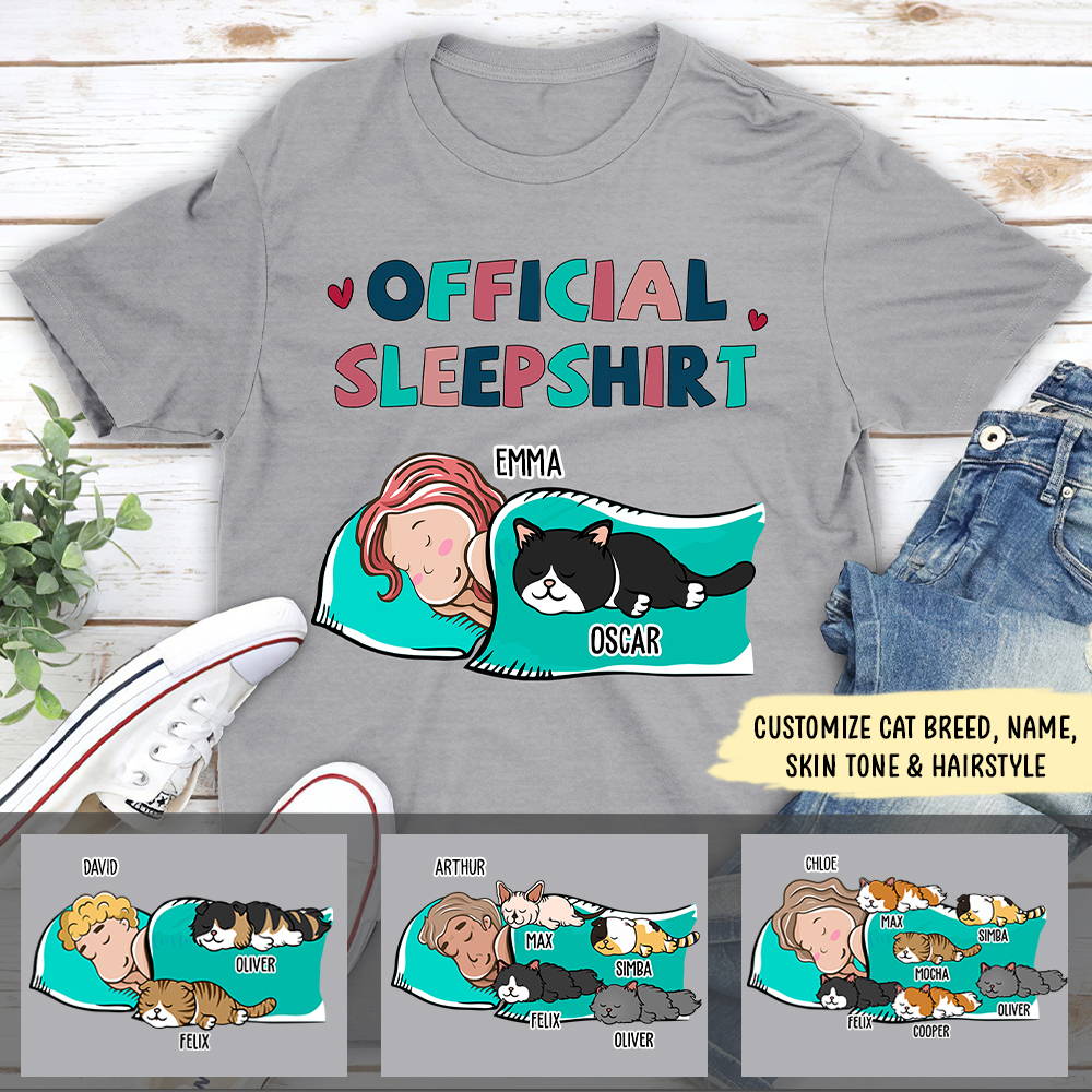 CAT OFFICIAL SLEEPSHIRT - PERSONALIZED CUSTOM UNISEX T-SHIRT