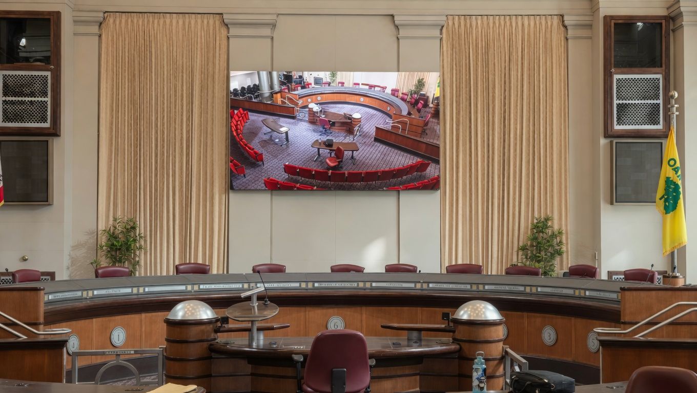 San Mateo court house AV project wifi assisted listening and display sound system