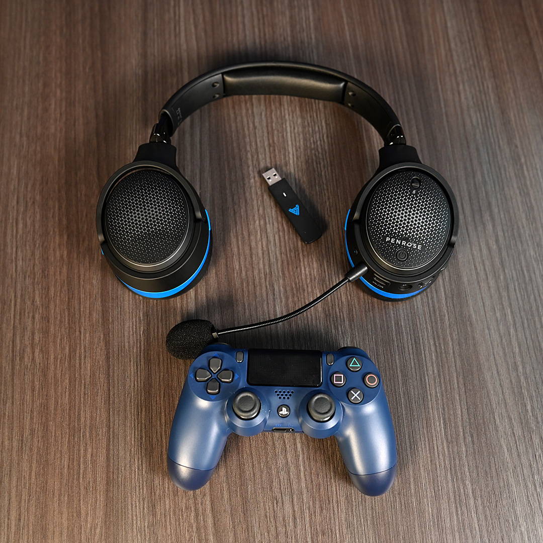 playstation controller and penrose headphones