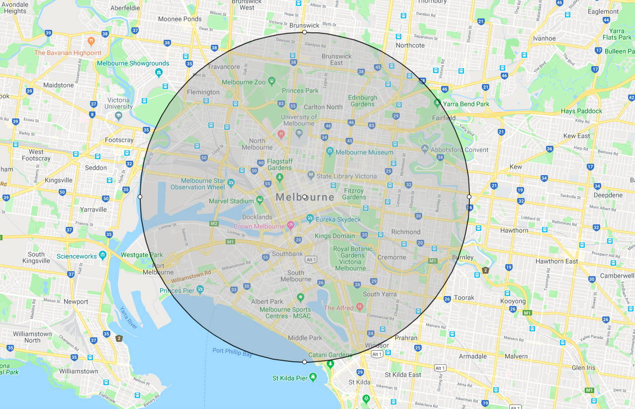 Melbourne 5km radius