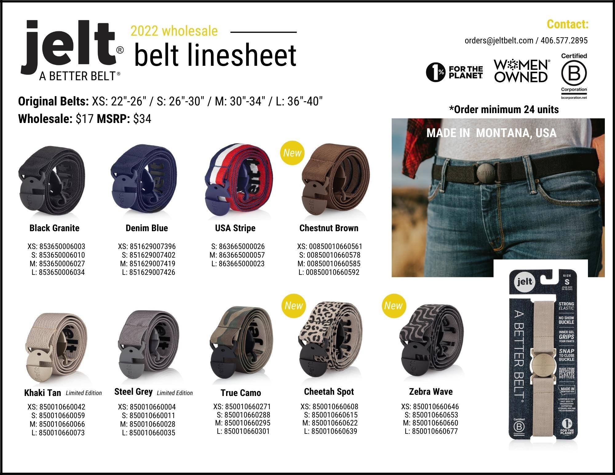 Jelt Wholesale Linesheet - Original Belt Collection