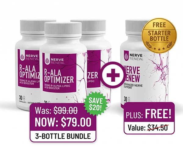 Exclusive Offer: 3-bottles of R-ALA Optimizer (20% OFF) + FREE Starter Bottle of Nerve Renew