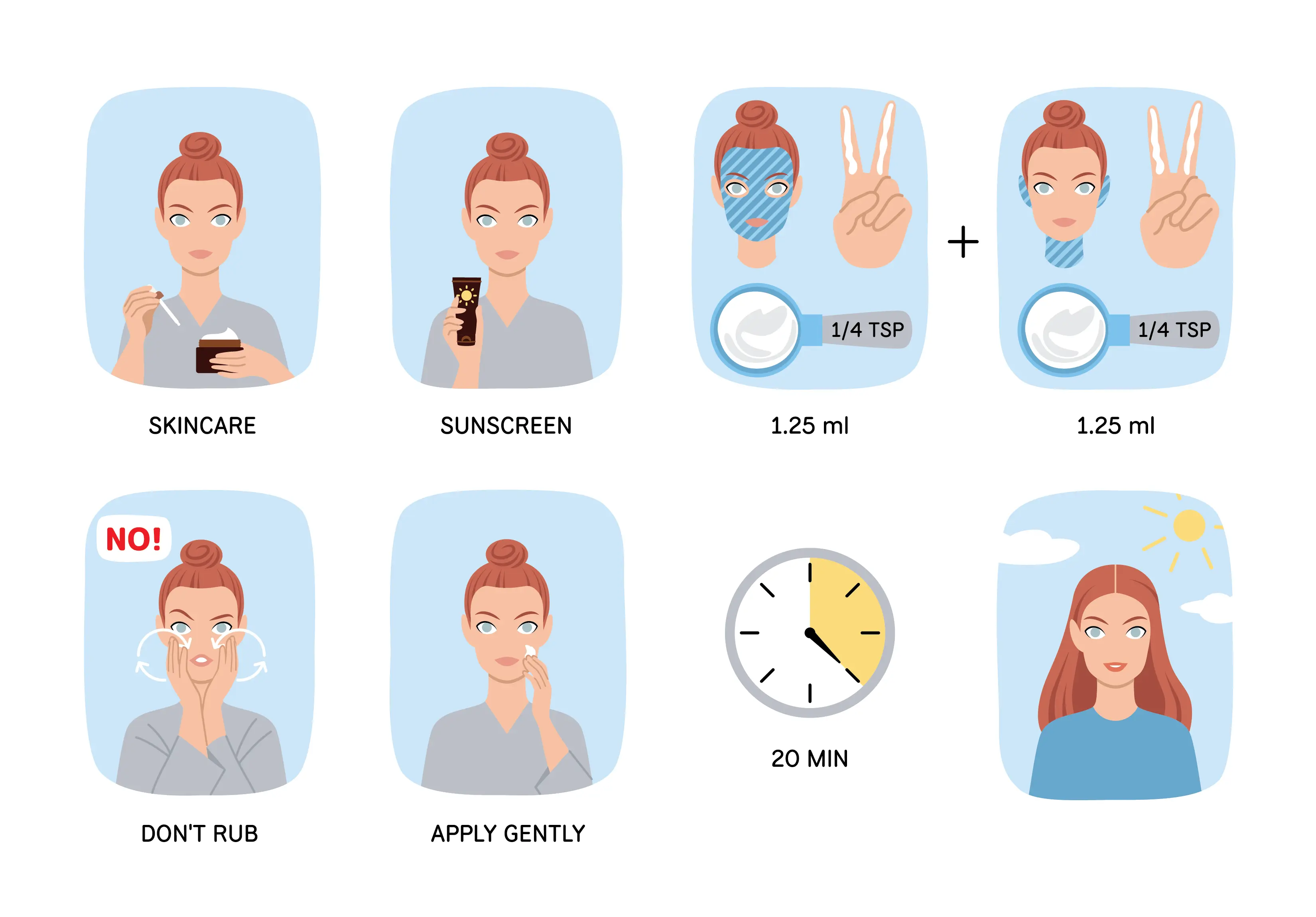 Step-by-step daily sunscreen application and reapplication routine