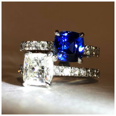 custom sapphire and diamond toi et moi engagement ring