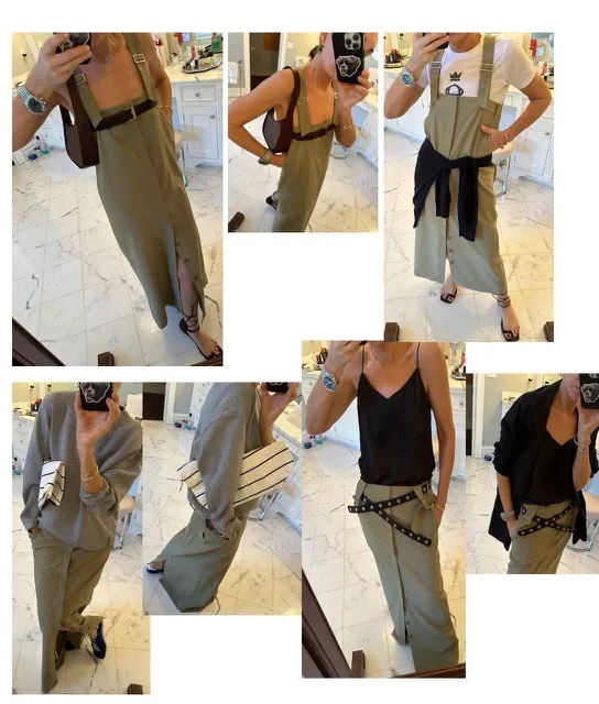 A collage of outfits featuring various dresses and accessories.