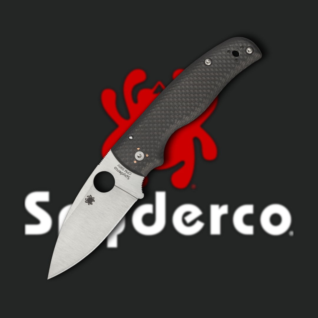 A Spyderco knife on a black background with the logo.