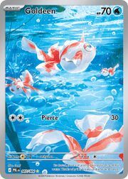 Goldeen Pokémon card featuring swimming fish in a water setting.