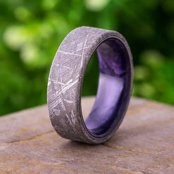 Meteorite Ring With Purple Wood Inside