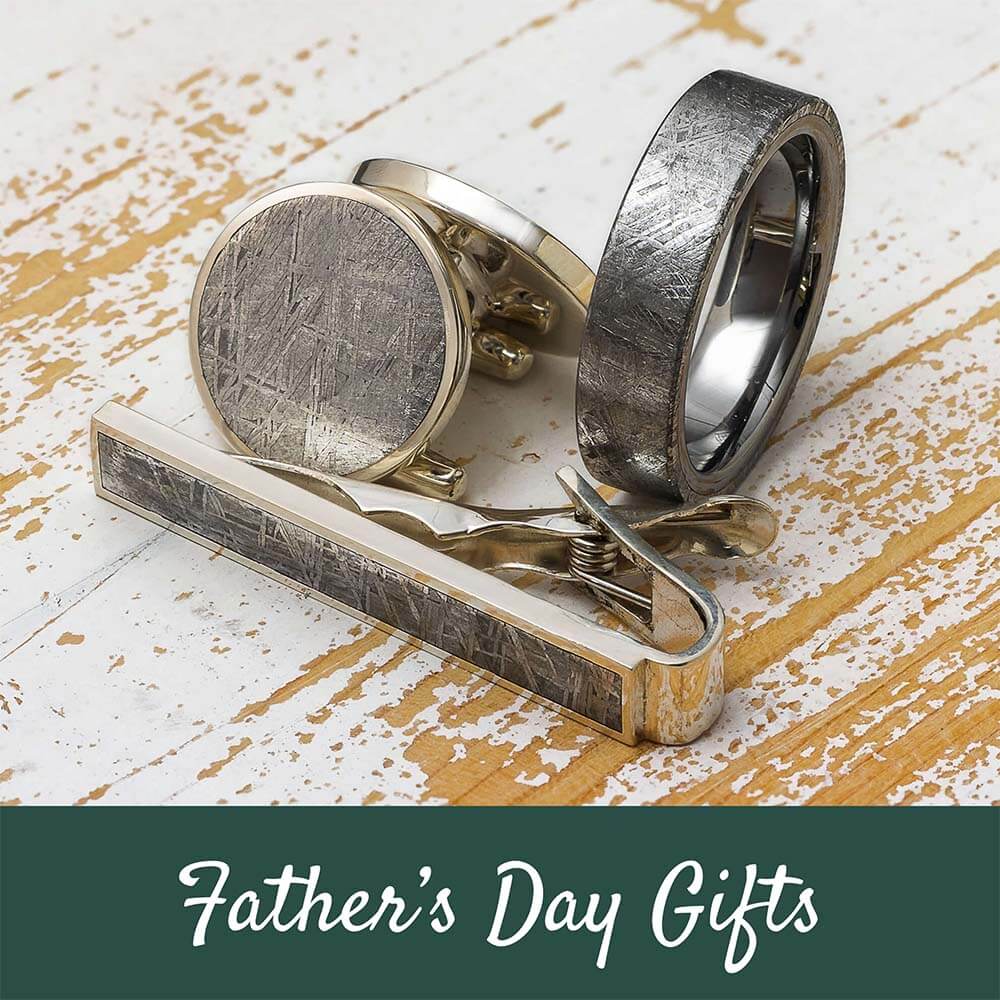 Father's Day gifts including cufflinks, a ring, and a tie clip.