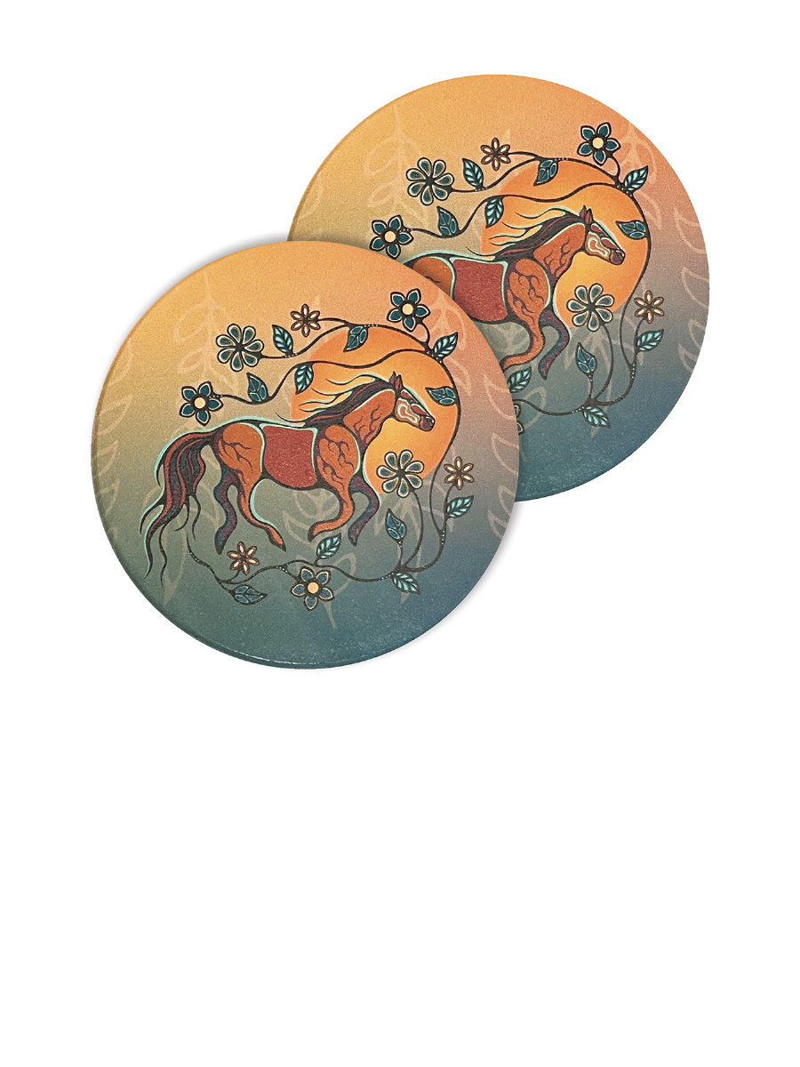 Horse (Bebezhigooganzhii) Ceramic Coasters by Storm Angeconeb, Lac Seul First Nation, Ojibwe
