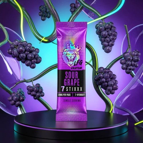 Packaging for Sour Grape flavored product with grapes in the background.