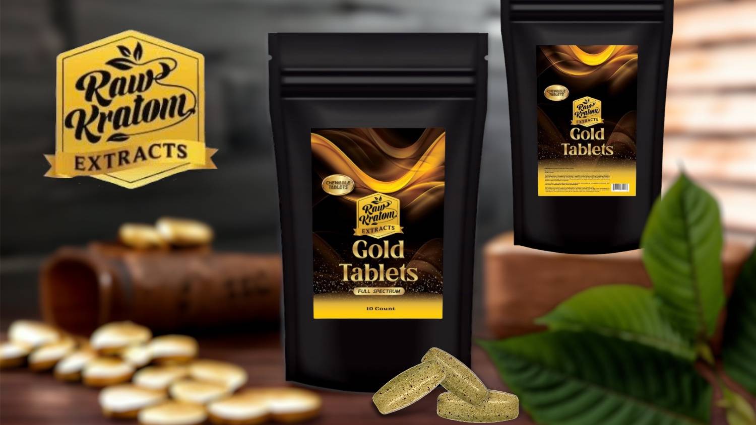 Raw Kratom Extracts Gold Chewable Tablets Banner