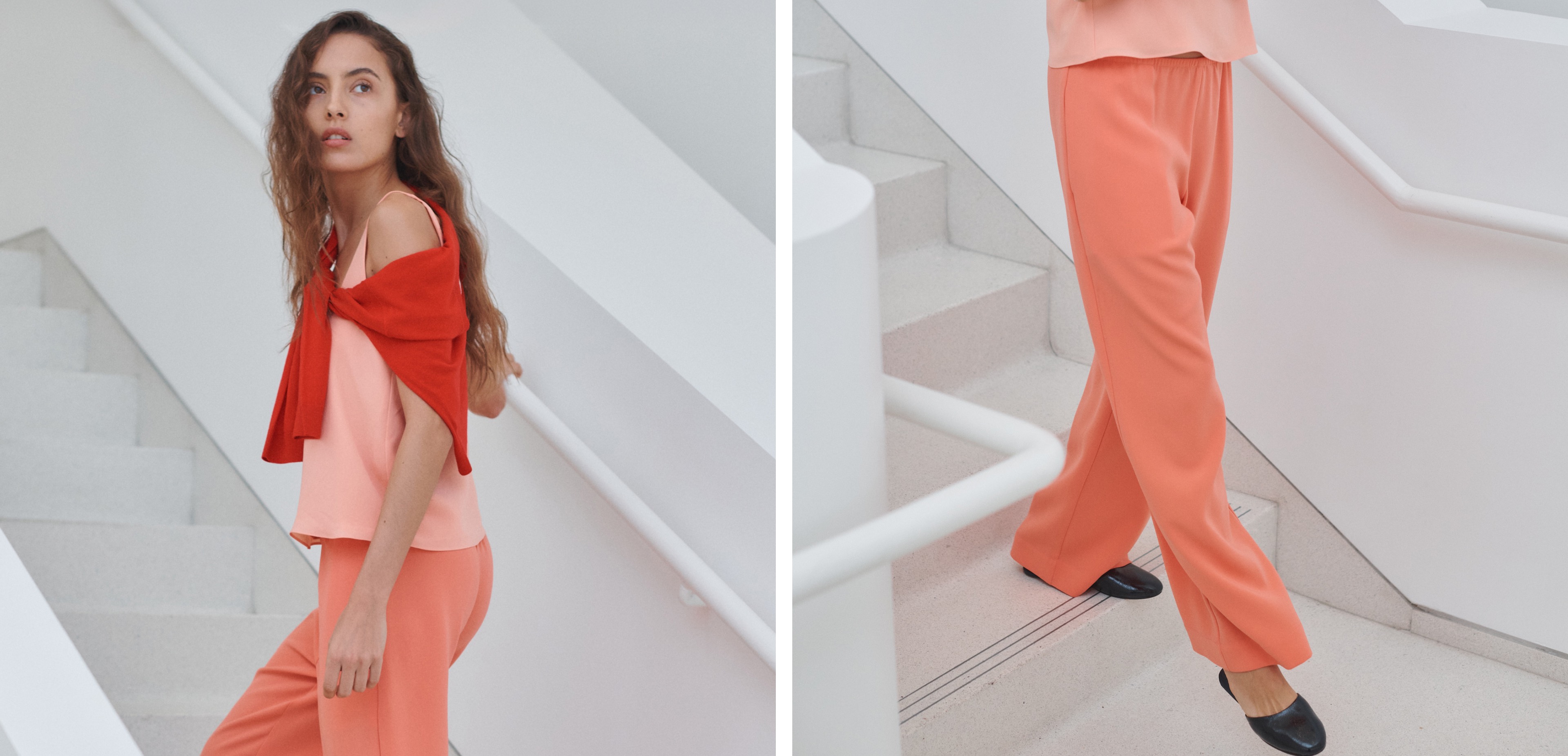 Ari Scoop Tank in Peche and Arielle Pocket Pant in Pamplemousse