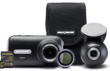 Camera kit featuring a dashcam, lens, and protective case.