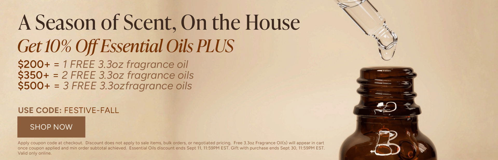 A promotional image for essential oils discount offer.