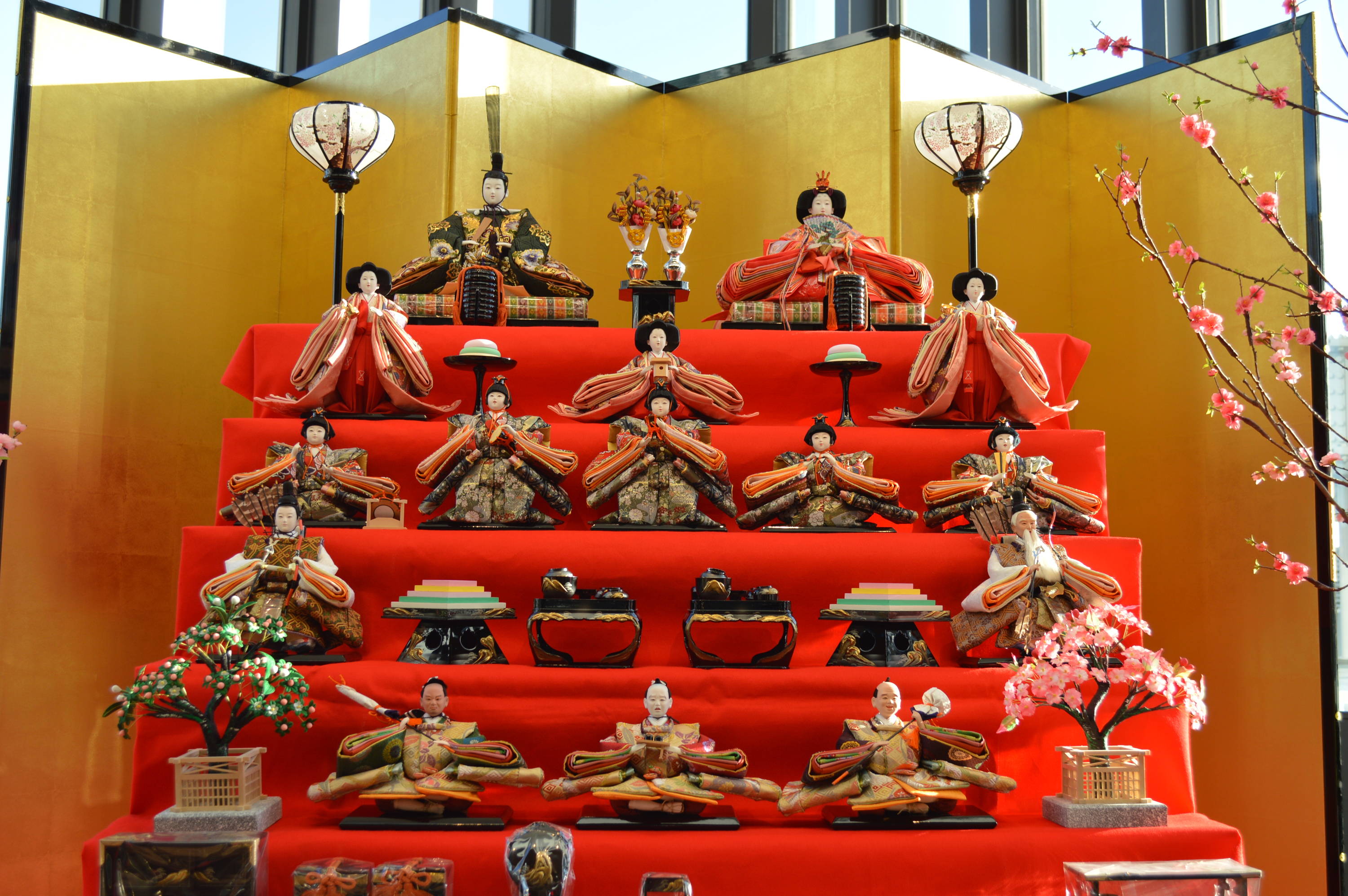 Hina dolls on display for hinamatsuri japan