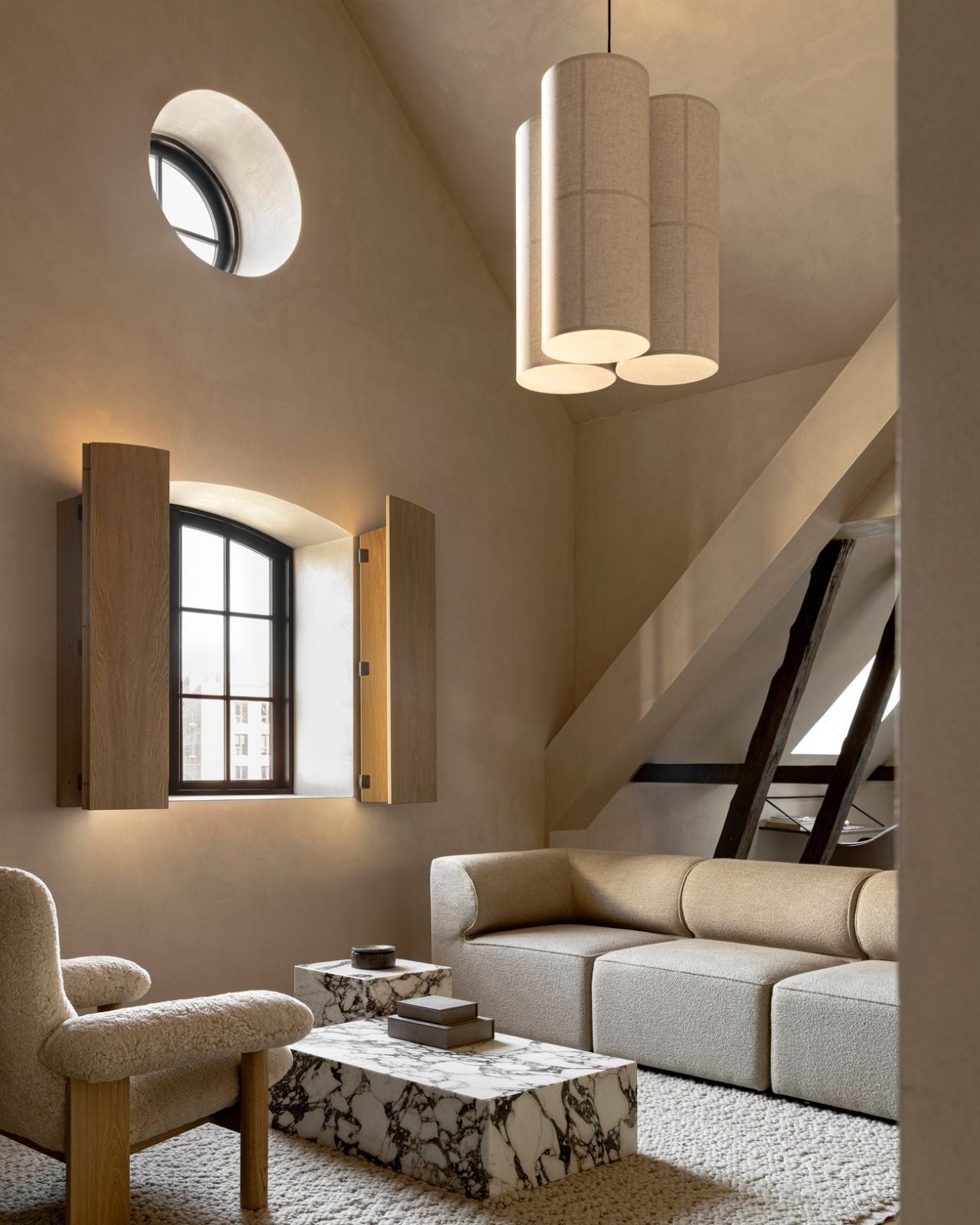 Minimalist Linen Trio Cluster Pendant | Hashira - Lighting Collective