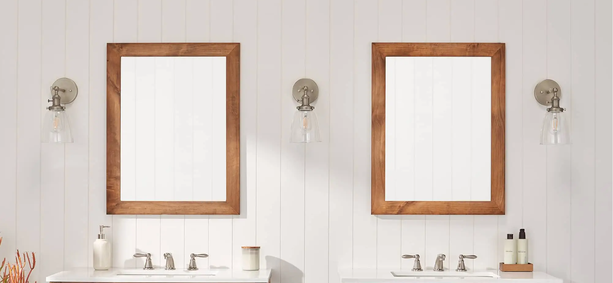 2 farmhouse style vanity mirror in a bathroom