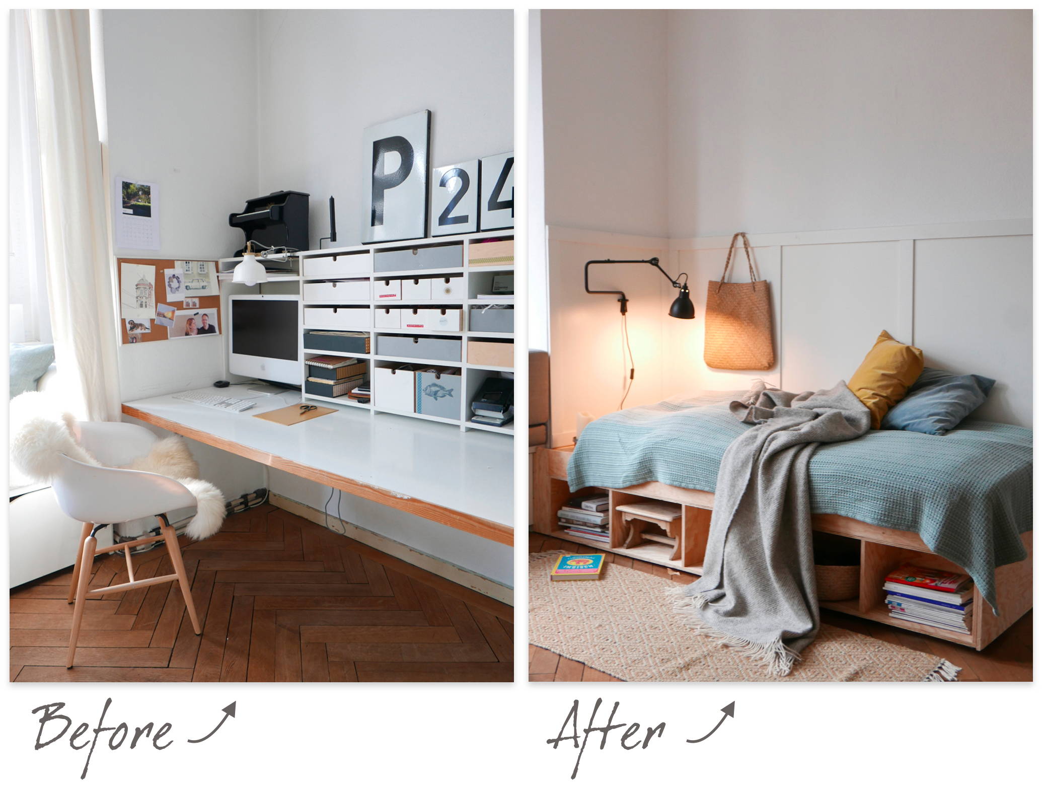 Before and after DIY guestroom with URBANARA accessories