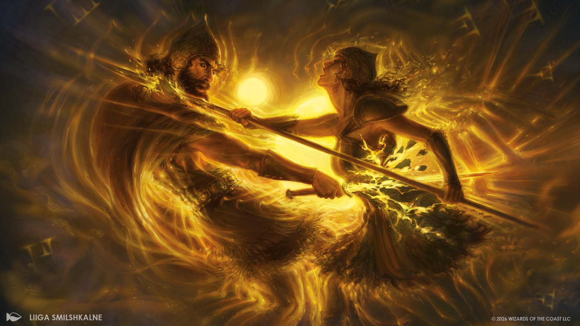 The Ultimate MTG Buyer’s Guide: Singles vs Boosters A battle between two mythical figures, surrounded by glowing energy and light.