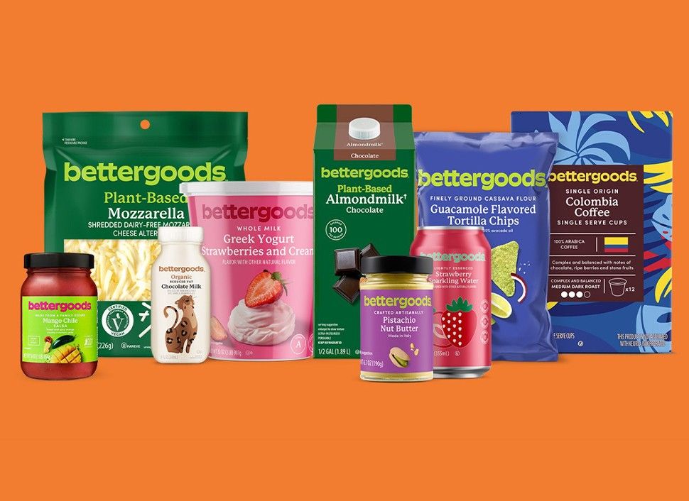 Assorted bettergoods products against an orange background.
