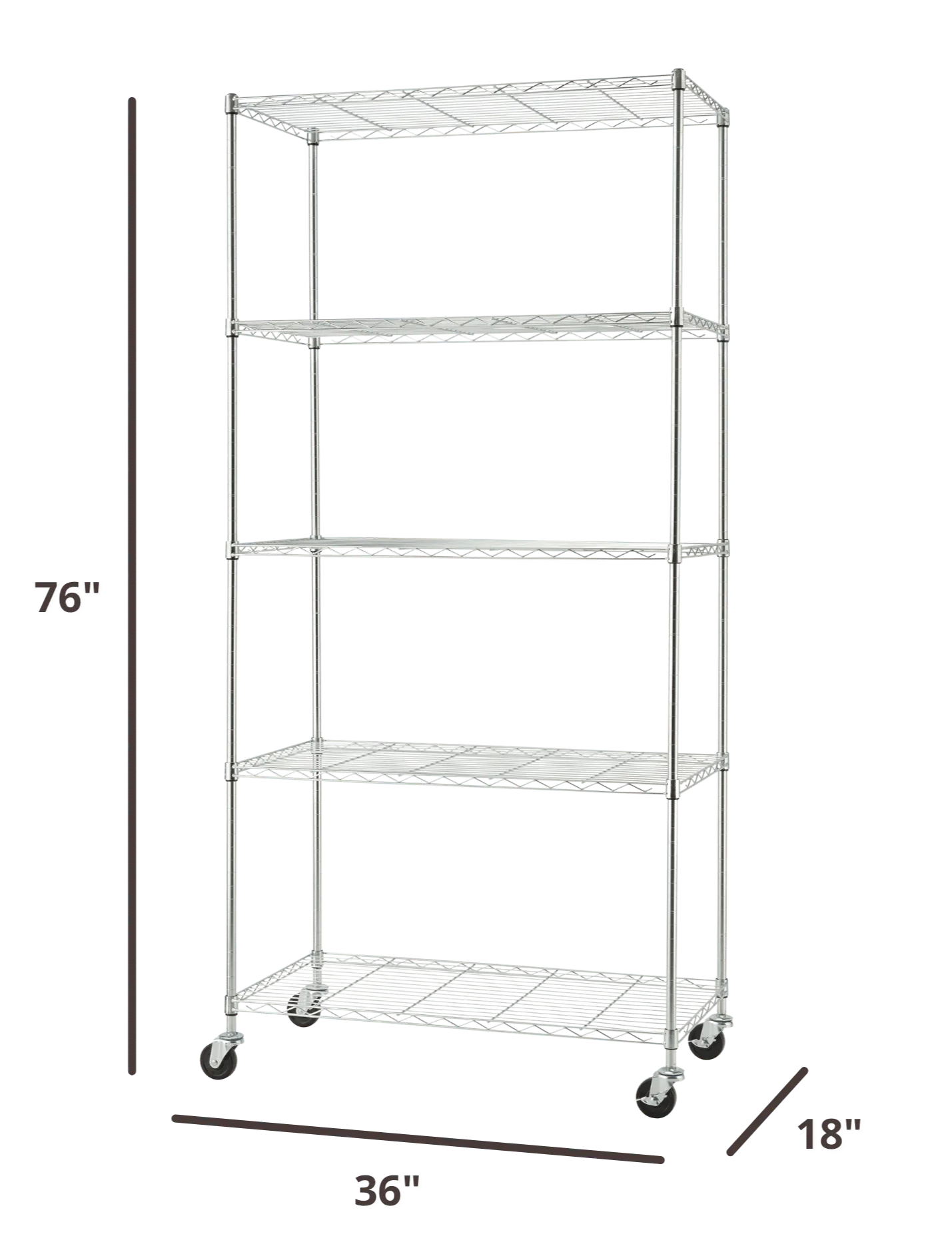 76 inches tall by 36 inches wide shelving rack