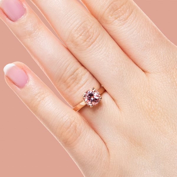 Rose gold engagement ring with 1ct round cut champagne pink sapphire