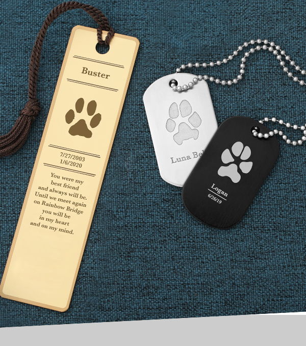 paw print dog tags and bookmark