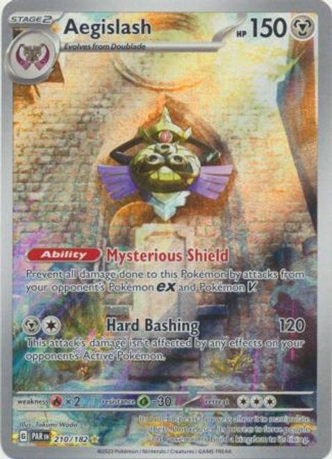 Aegislash Pokemon card with 150 HP and two abilities.