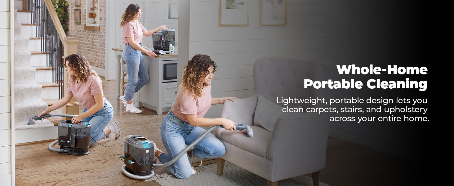 Two women using portable vacuums to clean different areas of a home.