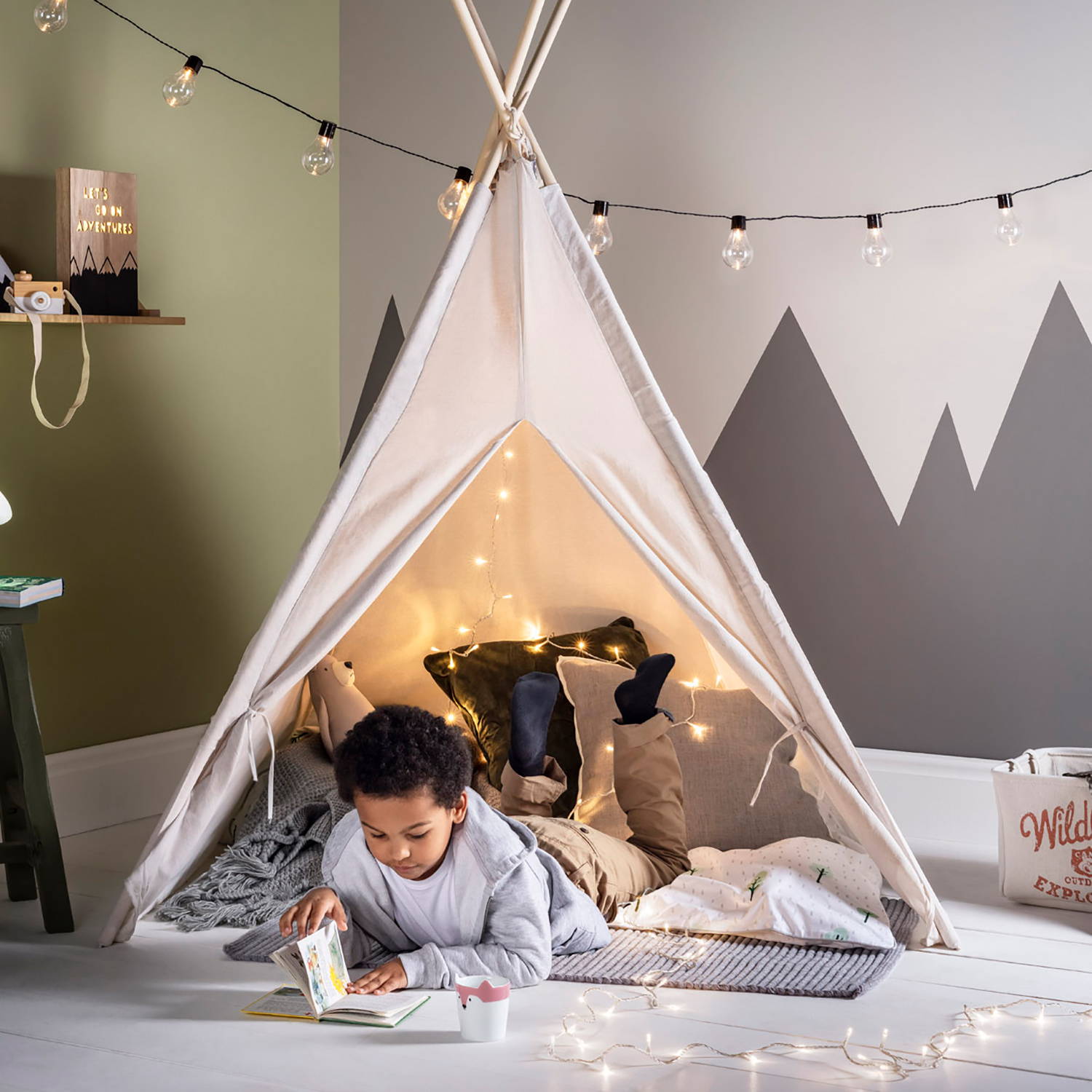 collection of indoor children's led lights in bedroom setting