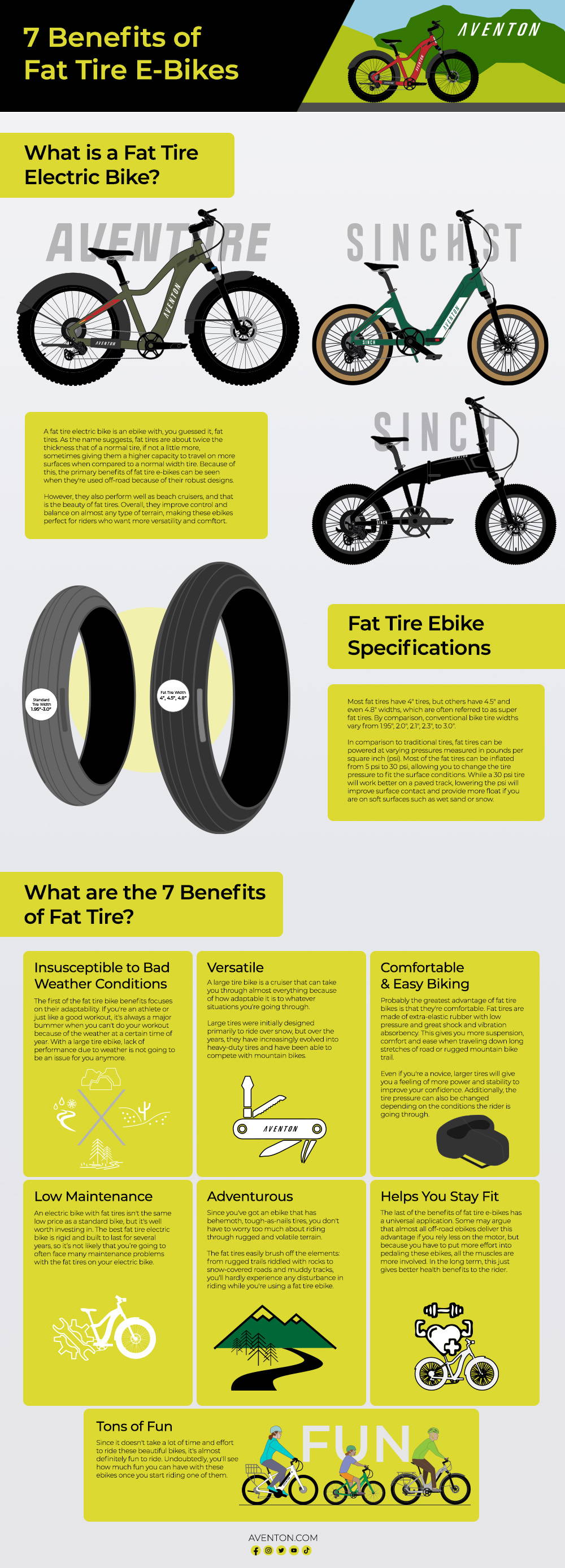 An explanation of what makes fat tire ebikes and 7 benefits including versatility, easy biking, health, and adventure.