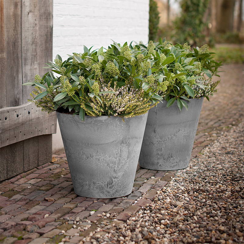 2 gray napa round planters