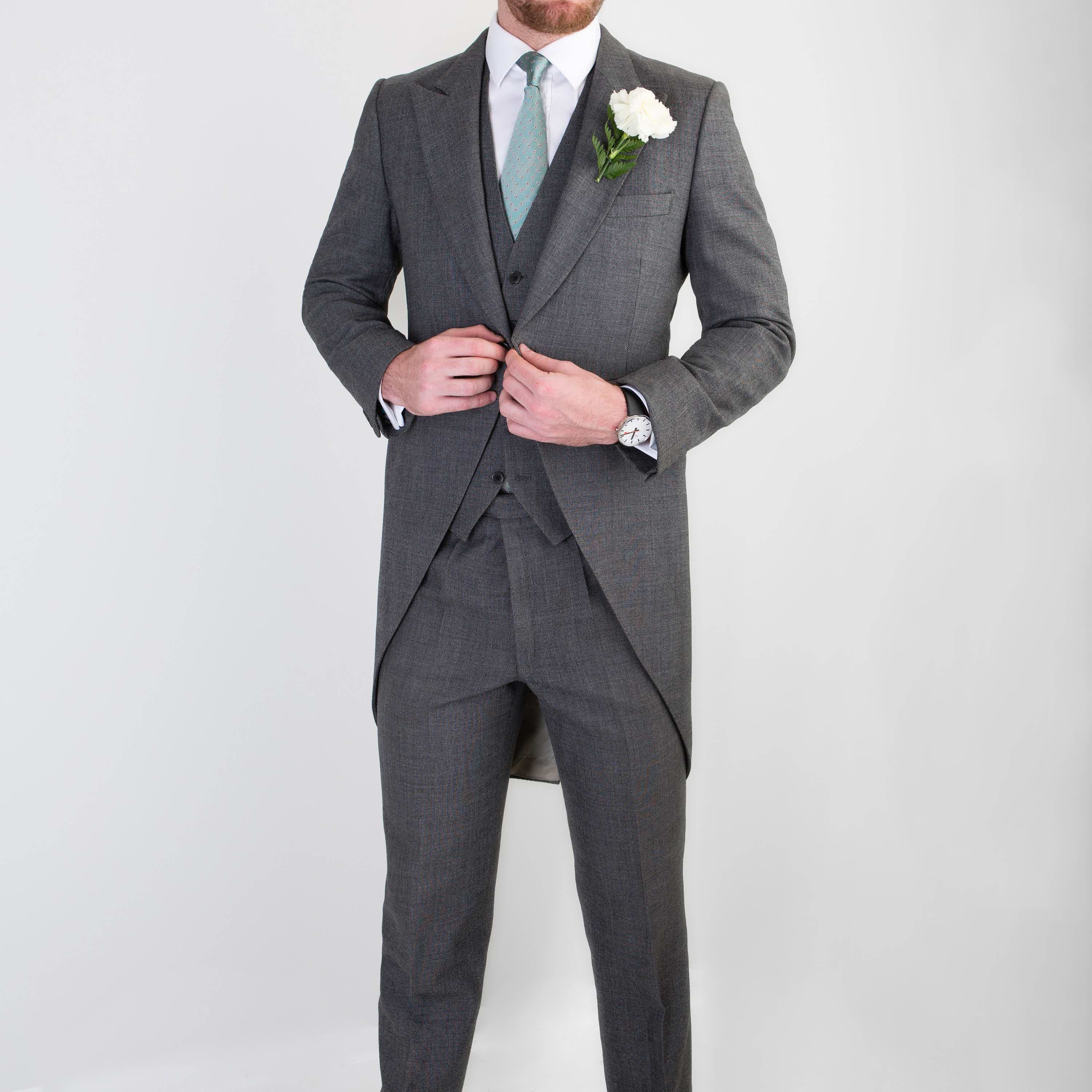 Bespoke three piece wedding suit with morning coat by Mullen and Mullen bespoke gentlemans tailors