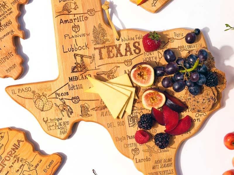Destination Texas state-shaped cutting board