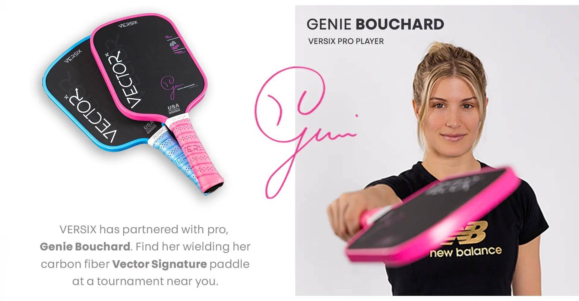 Pro pickleball player Genie Bouchard partnered with Verisix pickleball to bring out her carbon fiber signature pickleball paddle