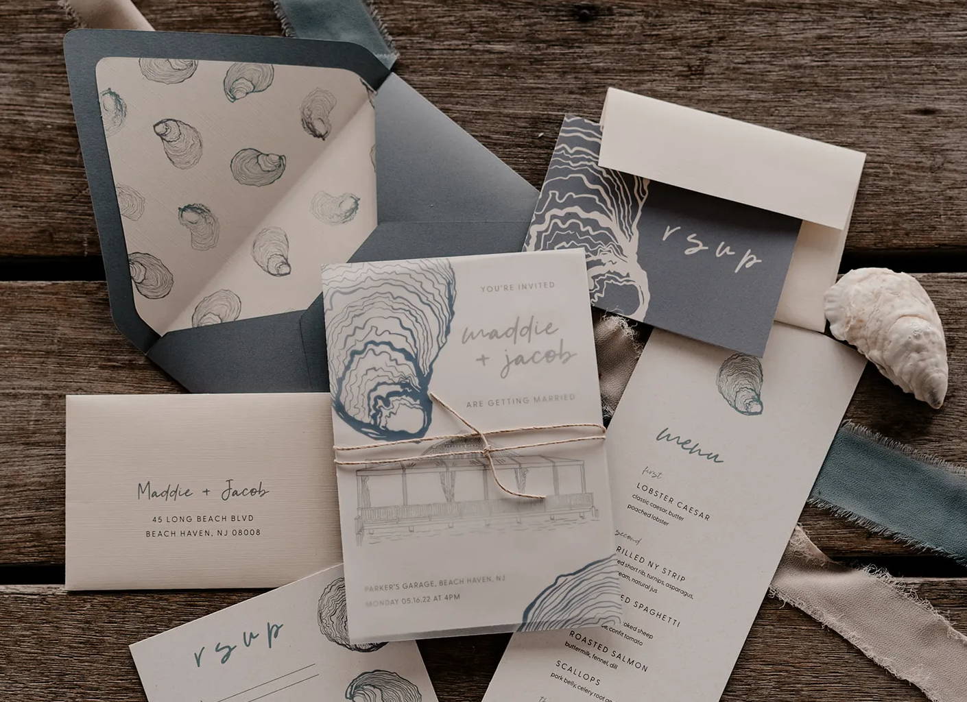 Oyster themed wedding invitations  | The Small Town Studio