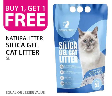 Buy 1, get 1 free Naturalitter Silica Gel Cat Litter 5L. Equal or lesser value